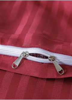 LUNA Home Premium King Size 6 Pieces Bedding Set Without Filler Solid Berry Red  Satin Stripe Design  - Image 5