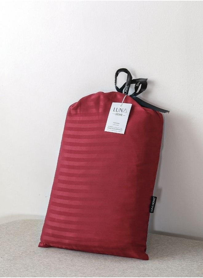 LUNA Home - Premium King Size 6 Pieces Bedding Set Without Filler Solid Berry Red  Satin Stripe Design - Image 1
