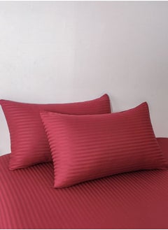 LUNA Home Premium King Size 6 Pieces Bedding Set Without Filler Solid Berry Red  Satin Stripe Design  - Image 3