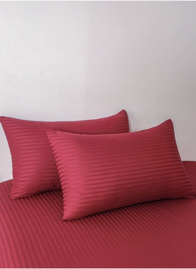 LUNA Home - Premium King Size 6 Pieces Bedding Set Without Filler Solid Berry Red  Satin Stripe Design - Image 1