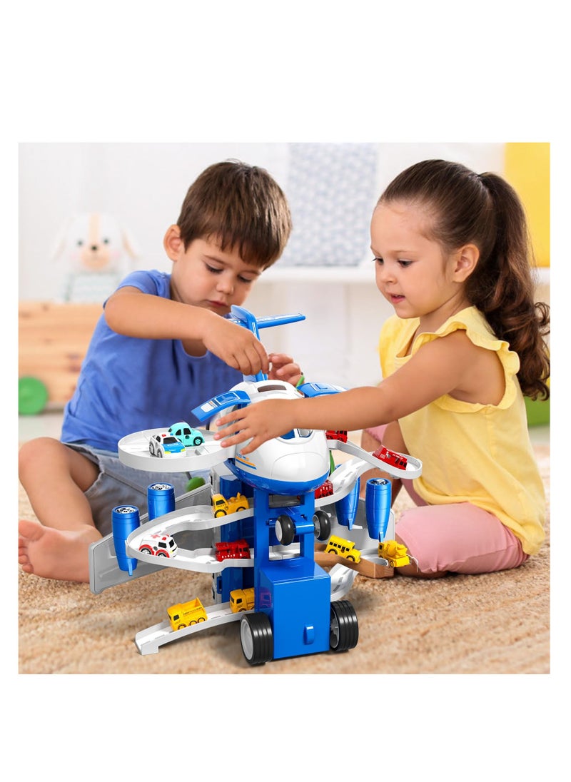 XiuWoo - Kids Airplane Toys Race Track Car Toys for 3 4 5 6 7 Boys, Transport Plane Adventure Car Toys, Garage Parking Lot Playmat, Birthday Gift for Boys & Girls - Image 1