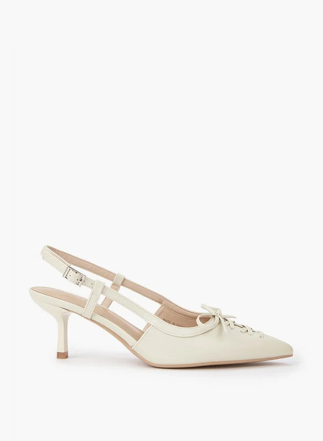 Bow Accent Shoes with Buckle Closure and Kitten Heels