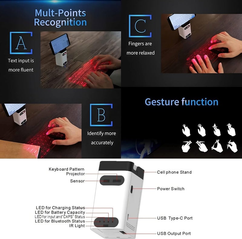 ETZIN Laser Projection Keyboard, Bluetooth Virtual Keyboard with Mouse, Power Bank, Compatible with Windows/iOS/Android/Mac OS - Image 3
