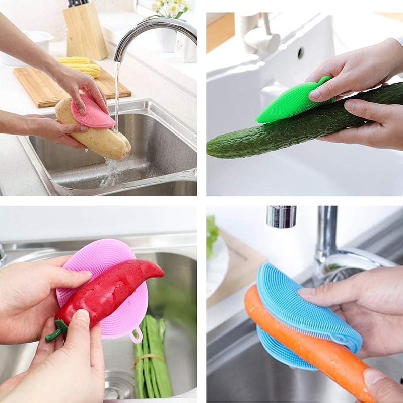 Tazweeq Silicone Dish Scrubber, 8 Pcs Silicone Sponge Dish Brush, Multipurpose Kitchen Scrub Kitchen Scrubber Cleaning Tool for Dish Pan Pot Vegetable Fruits - Image 5