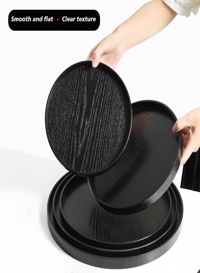 River Round Wood Serving Tray, Solid Wooden Decorative Tray Non-Slip Tea Coffee Table Tray Snack Plate Food Meals Serving Tray with Raised Edges for Home Decor Kitchen Restaurant(11.8inch/30cm, Black) - Image 3