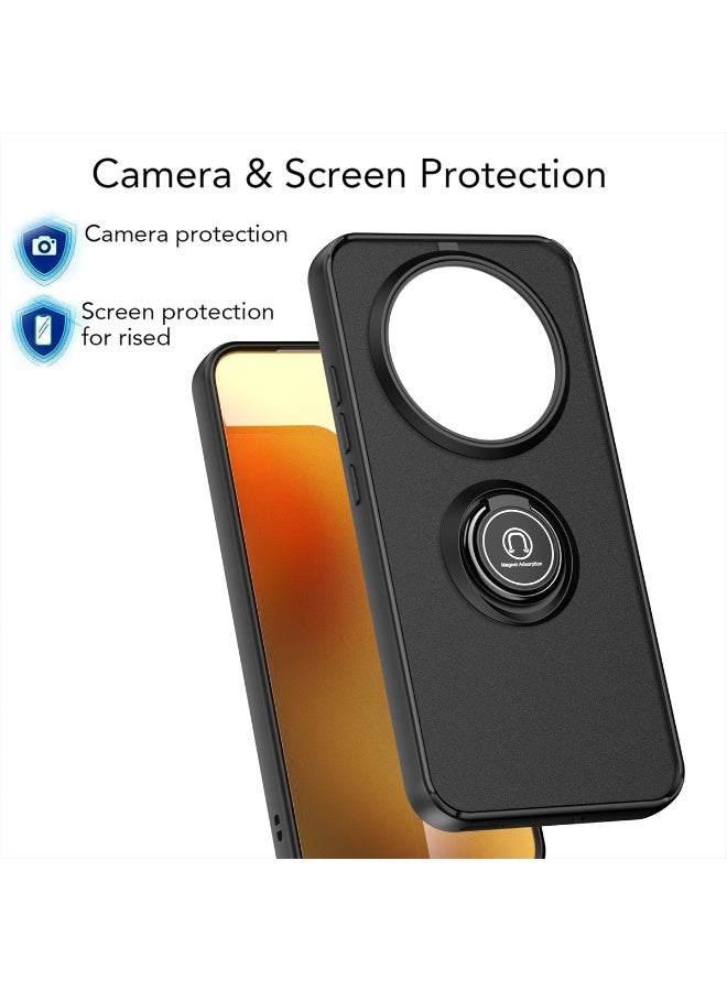SanHu for Honor Magic 7 Pro 5G Case, TPU + Hard PC Magnetic Ring Car Mount Stand Bumper Cover Full Portection Shockproof Phone Case for Honor Magic 7 Pro 5G, Black - Image 2