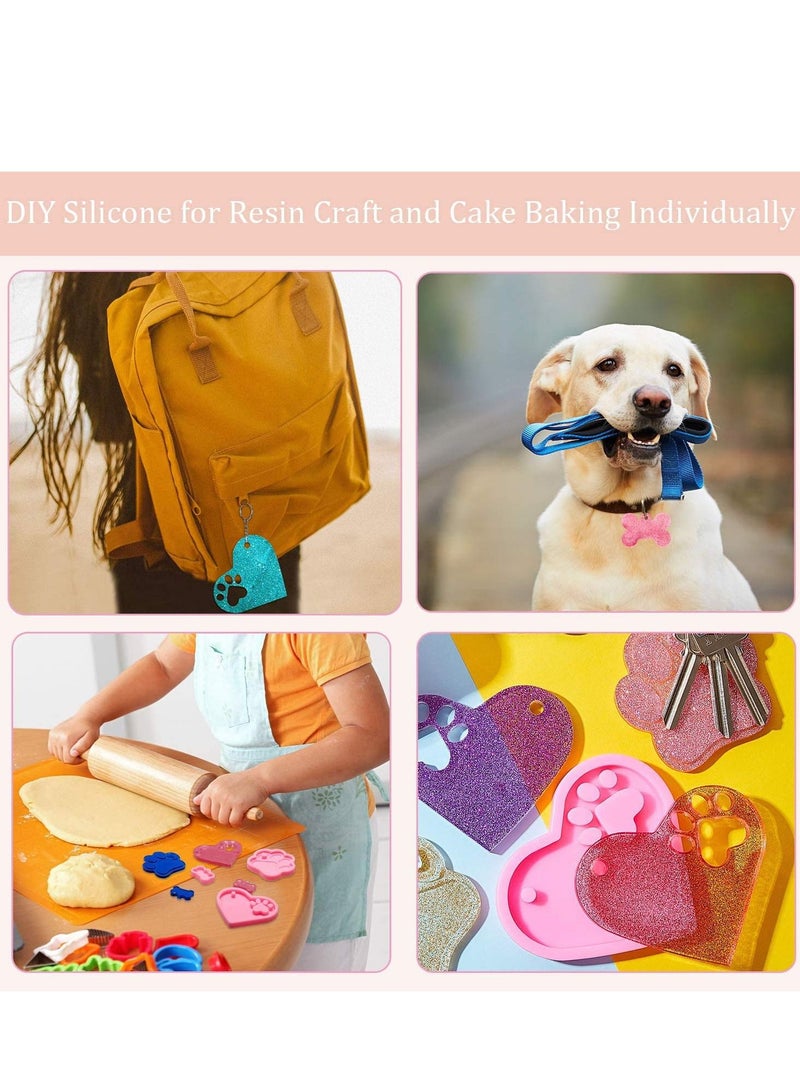 KASTWAVE Silicone Resin Molds Set Heart Cat Paw Mold Dog Tag Charm Resin Molds with 10Pcs Blank Keychains Small Letters DIY Crafts Making Keychain Molds Silicone Kit (7 pcs) - Image 2