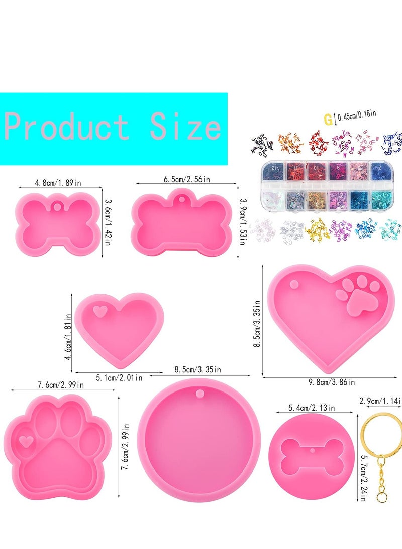 KASTWAVE Silicone Resin Molds Set Heart Cat Paw Mold Dog Tag Charm Resin Molds with 10Pcs Blank Keychains Small Letters DIY Crafts Making Keychain Molds Silicone Kit (7 pcs) - Image 4