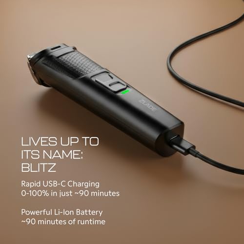Zlade Jaws Blitz Beard Trimmer for Men, Super Fast Charging with USB C , 40 Length Settings from 0.5mm to 20mm, 90 mins runtime, Charging Indicator, No Oil Needed, Self Sharpening, Detachable Washable Blades - Image 4