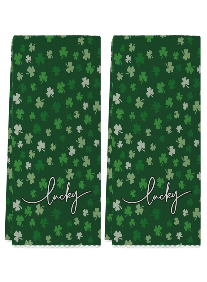 Siilues St Patricks Day Kitchen Towels, Lucky Green Shamrock Clover Happy St Patricks Day Dish Towels 18x26 Inch Spring Holiday Decorations Home Party Decor Kitchen Hand Towels Drying Dishcloth Set of 2 - Image 1