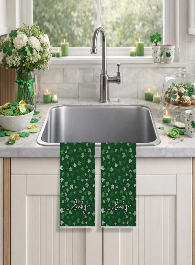 Siilues St Patricks Day Kitchen Towels, Lucky Green Shamrock Clover Happy St Patricks Day Dish Towels 18x26 Inch Spring Holiday Decorations Home Party Decor Kitchen Hand Towels Drying Dishcloth Set of 2 - Image 2