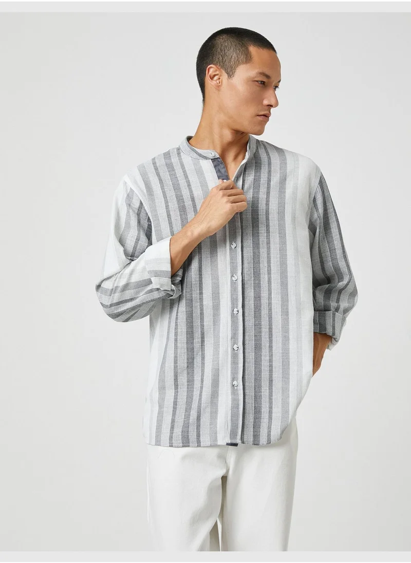 كوتون Basic Woven Shirt Mandarin Collar Pocket Detailed