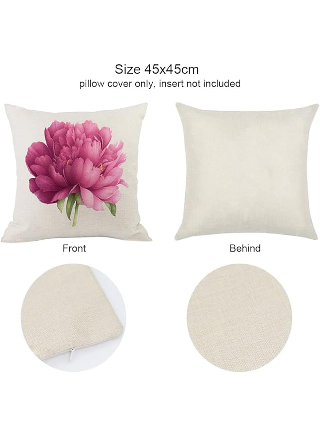 The Bros 4 Pack Throw Pillow Covers 45x45cm Cotton Linen Floral Decorative Cushion Flower Pillow Cases for Couch Sofa Chair Bedroom Home Decor Assorted Color - Image 2