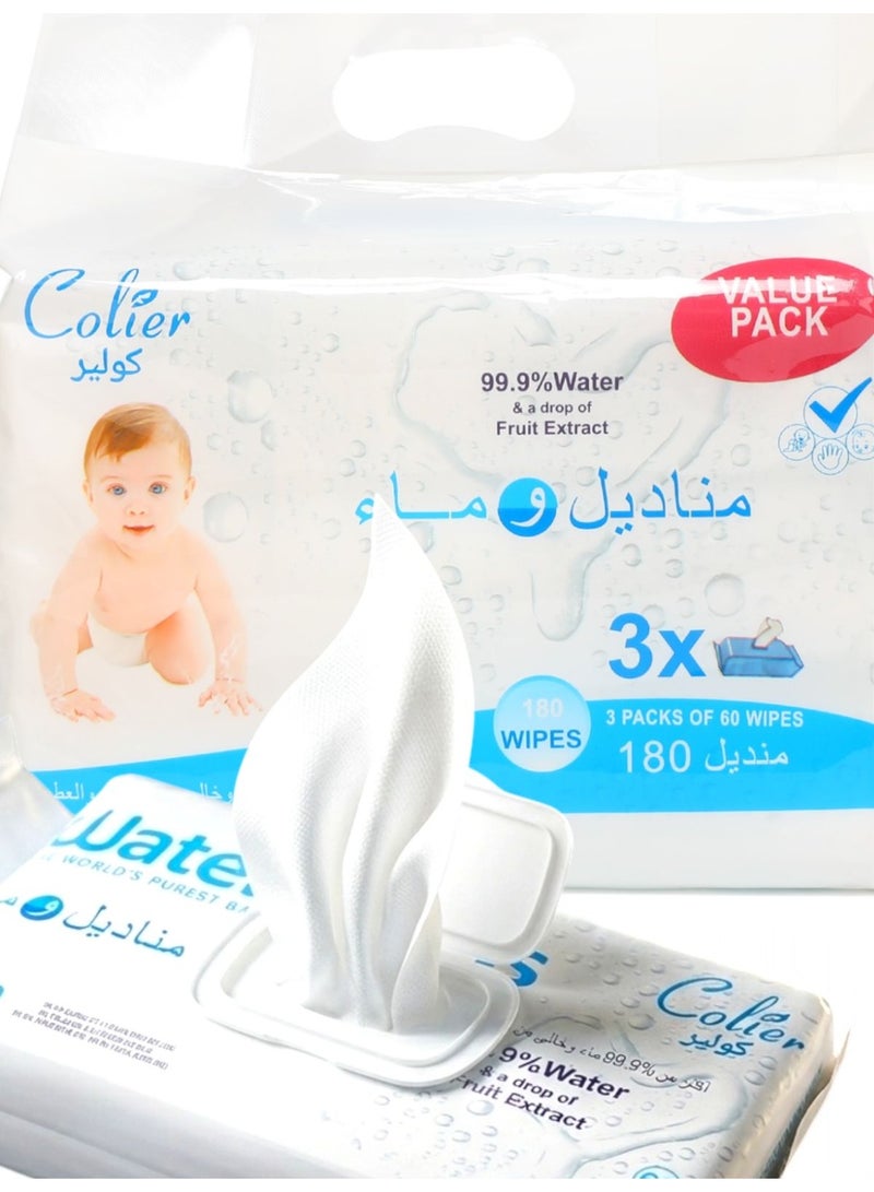 COLIER 99% water & a drop of fruit Extract wipes (3*60) 180WIPES - Image 2