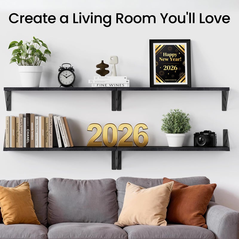 BAYKA Wall Mounted Floating Shelves, Wood Floating Wall Shelf for Books & Decor, Small Space-Saving Display & Organizerï¼ˆBlackï¼Œ23inï¼ŒSet of 4ï¼‰ - Image 2