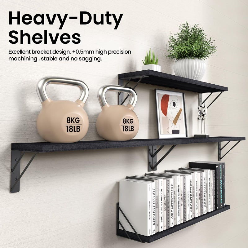 BAYKA Wall Mounted Floating Shelves, Wood Floating Wall Shelf for Books & Decor, Small Space-Saving Display & Organizerï¼ˆBlackï¼Œ23inï¼ŒSet of 4ï¼‰ - Image 4