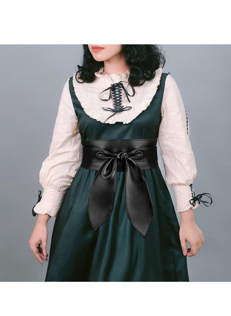 أوزيغالور حزامات جلد واسعة للنساء الأزياء السوداء لللفائف على الفستان حزام الأوبي - Image 3