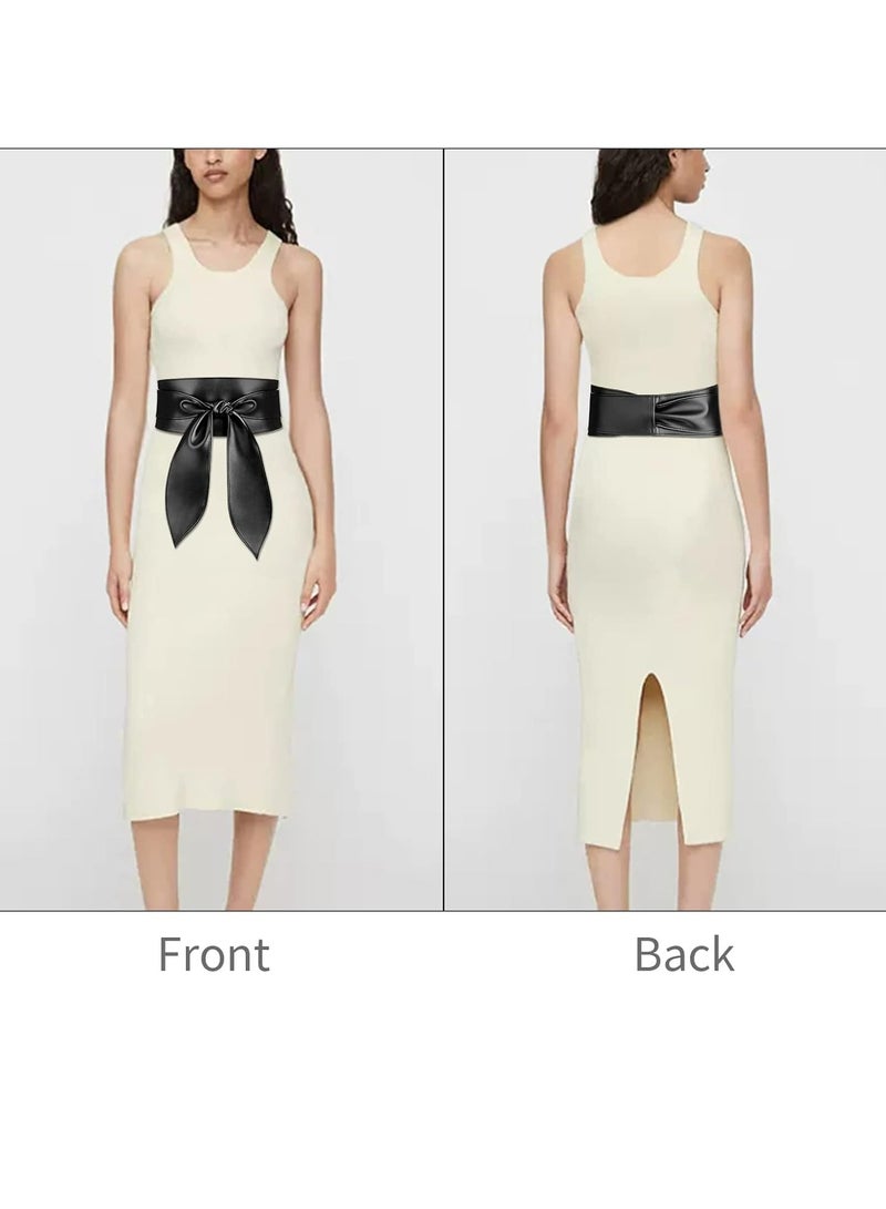 أوزيغالور حزامات جلد واسعة للنساء الأزياء السوداء لللفائف على الفستان حزام الأوبي - Image 4