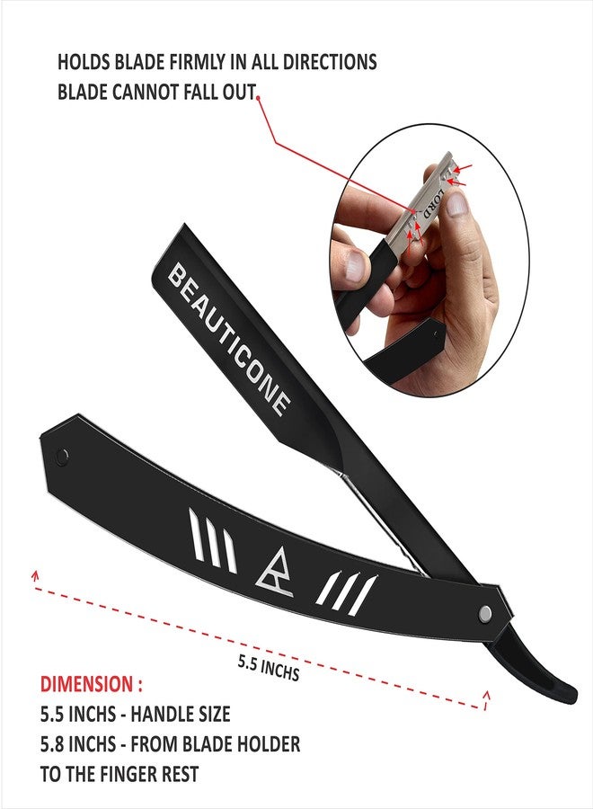 BEAUTICONE Straight Razor for Men, Professional Barber Razor with 100 Single Edge Blades (Black Slide Out) - Image 2