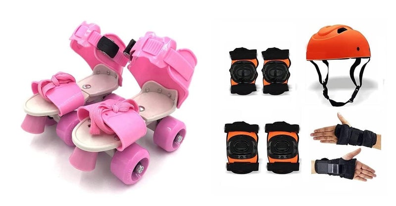 Unisex Youth Roller Skates with Protective Gear | Skating, Cycling & Skateboarding Kit for Kids Age 6-15 Years | Includes Knee, Elbow & Wrist Guards for Safety | Durable & Comfortable Skates (Pink)