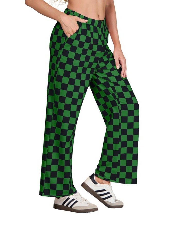 IWOLLENCE Women's Casual Loose Checkered Wide Leg Pants High Waist Straight Lounge Y2K Gingham Trousers Fall, C-black Green, M - Image 5