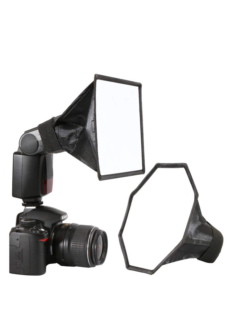 Excefore - 2 Pack Flash Diffuser Softbox Set Collapsible with Storage Pouch 8" Octagon and 8"x6" Rectangle Softboxes for Canon Nikon - Image 1