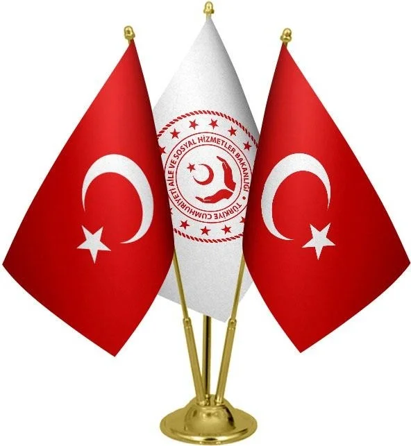 ساترنديزاين Desktop Family Ministry Flag Turkish Flag Triple Brass Pole Table Flag Set