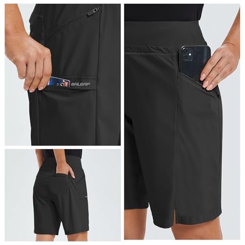 baleaf Women's Hiking Long Shorts 9" Quick Dry Hiking Bermuda Cargo for Curvy Lightweight Knee Length Shorts Pockets Black Size L - Image 3