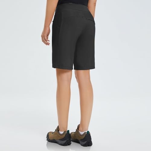 baleaf Women's Hiking Long Shorts 9" Quick Dry Hiking Bermuda Cargo for Curvy Lightweight Knee Length Shorts Pockets Black Size L - Image 5