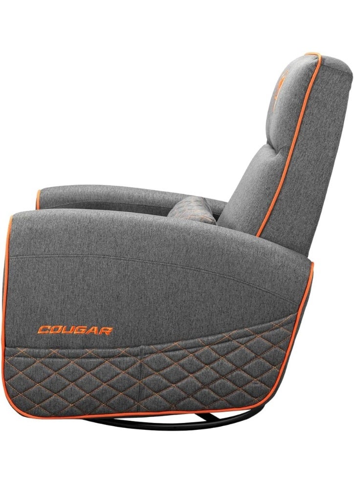 Cougar FIDOM Gaming Chair, Breathable Linen Upholstery, Recline 95°–160°, Rocking & Swivel, Fold-Out Footrest, Lumbar Pillow, Side Pocket, 150kg Load Capacity, Comfort Lounge/PC/Console Chair, Gray | CGR-FDF-GRO - Image 3