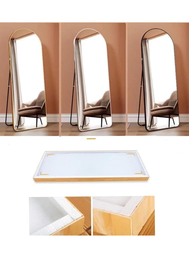 ديكور هيلز مرآة كبيرة قائمة بذاتها، مصنوعة من سبائك الألومنيوم، بطول كامل (سم - 42 سم)، ومعلقة على الحائط، ومثبتة بحامل، مناسبة لغرفة النوم أو غرفة تبديل الملابس (فضية، 59.84 بوصة - 16.54 بوصة) - Image 2