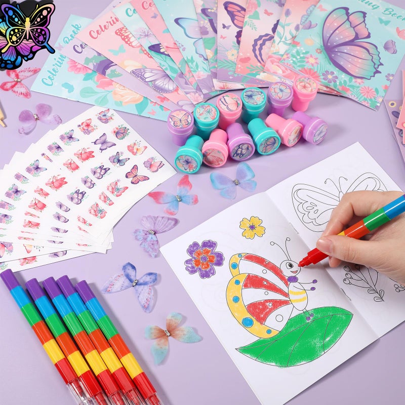 BenLouis 192Pcs Butterfly Party Favors Butterfly Fairy Coloring Books Crayon Stickers Set Bulk for Kids Butterfly Birthday Decor Spring Flower Tea Goodie Bag Stuffers Classroom Gifts Pinata Filler - Image 4