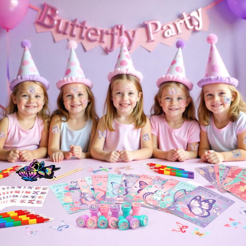 BenLouis 192Pcs Butterfly Party Favors Butterfly Fairy Coloring Books Crayon Stickers Set Bulk for Kids Butterfly Birthday Decor Spring Flower Tea Goodie Bag Stuffers Classroom Gifts Pinata Filler - Image 5