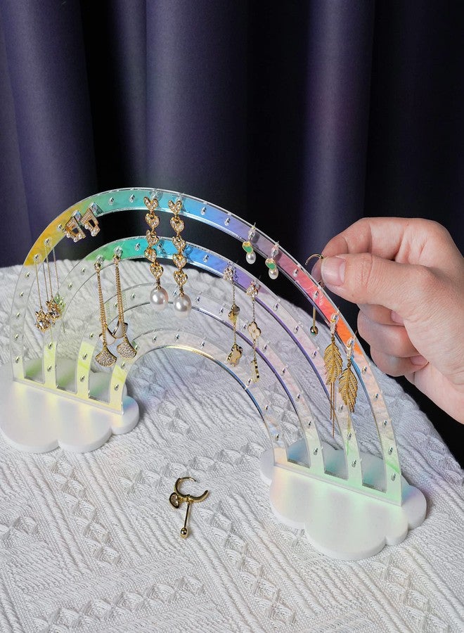 NiHome Iridescent Earrings Holder 74 Holes Display Rainbow Ear Studs Jewelry Show Rack Stand Organizer for Girl Women - Clear Acrylic Plastic - Image 2