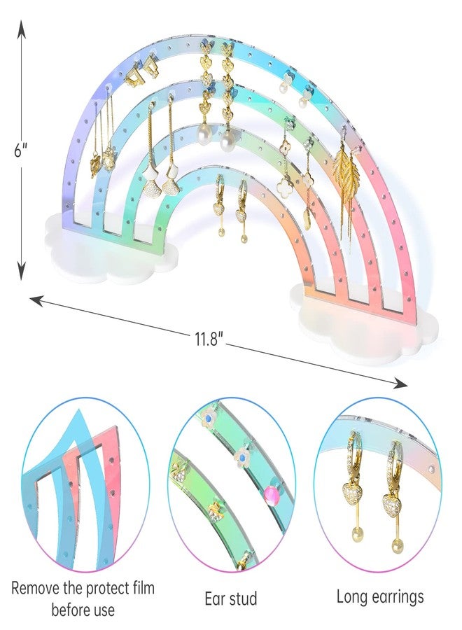 NiHome Iridescent Earrings Holder 74 Holes Display Rainbow Ear Studs Jewelry Show Rack Stand Organizer for Girl Women - Clear Acrylic Plastic - Image 5