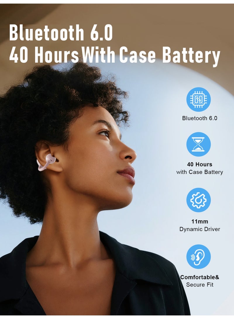 ZIPFORCE Open Ear Ring True Open Ear Headphones, Lightweight Comfort Open Ear Clip Wireless Earbuds, Bluetooth 6.0 OWS Earphones Fit Sports Running, Workout Fitness,Pink - Image 2