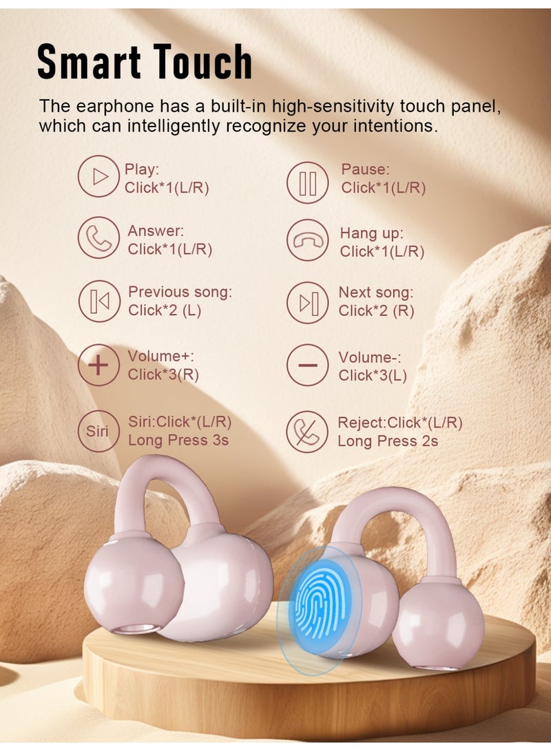 ZIPFORCE Open Ear Ring True Open Ear Headphones, Lightweight Comfort Open Ear Clip Wireless Earbuds, Bluetooth 6.0 OWS Earphones Fit Sports Running, Workout Fitness,Pink - Image 3