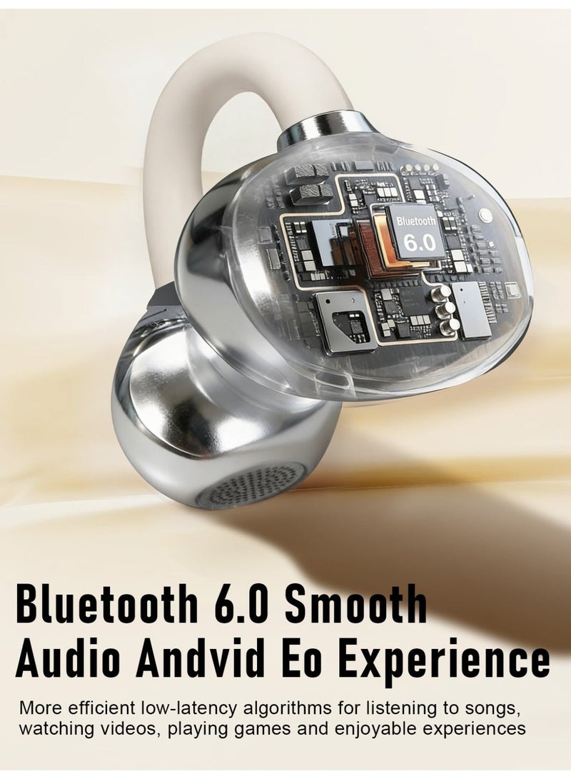 ZIPFORCE Open Ear Ring True Open Ear Headphones, Lightweight Comfort Open Ear Clip Wireless Earbuds, Bluetooth 6.0 OWS Earphones Fit Sports Running, Workout Fitness,Beige - Image 2