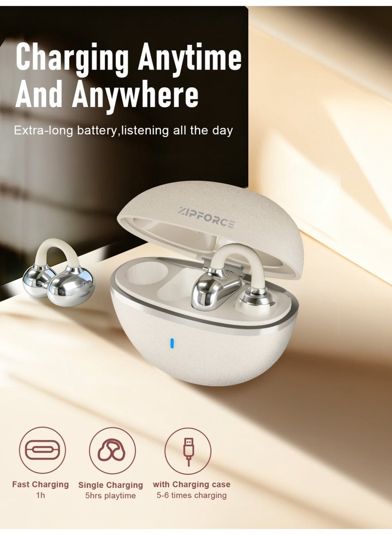 ZIPFORCE Open Ear Ring True Open Ear Headphones, Lightweight Comfort Open Ear Clip Wireless Earbuds, Bluetooth 6.0 OWS Earphones Fit Sports Running, Workout Fitness,Beige - Image 3