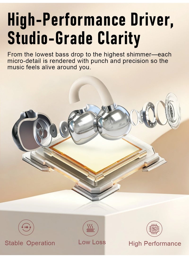 ZIPFORCE Open Ear Ring True Open Ear Headphones, Lightweight Comfort Open Ear Clip Wireless Earbuds, Bluetooth 6.0 OWS Earphones Fit Sports Running, Workout Fitness,Beige - Image 5