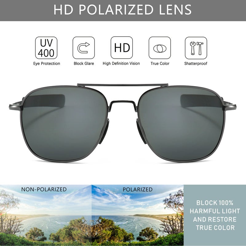 SUNGAIT Men's Military Style Polarized Pilot Aviator Sunglasses - Bayonet Temples (Gunmetal Frame/Gray Lens, 55) A285QKHU - Image 3