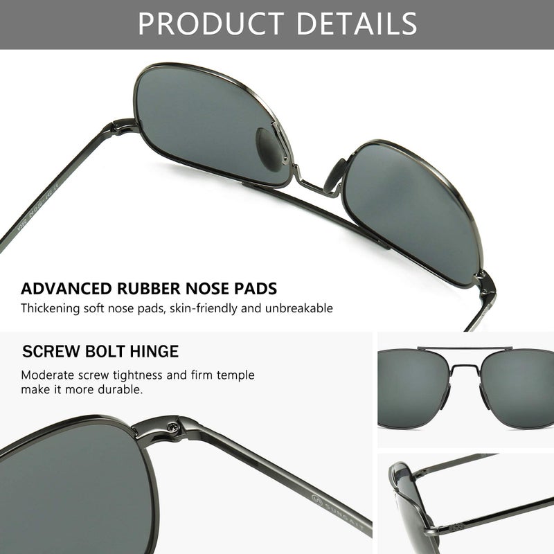 SUNGAIT Men's Military Style Polarized Pilot Aviator Sunglasses - Bayonet Temples (Gunmetal Frame/Gray Lens, 55) A285QKHU - Image 4
