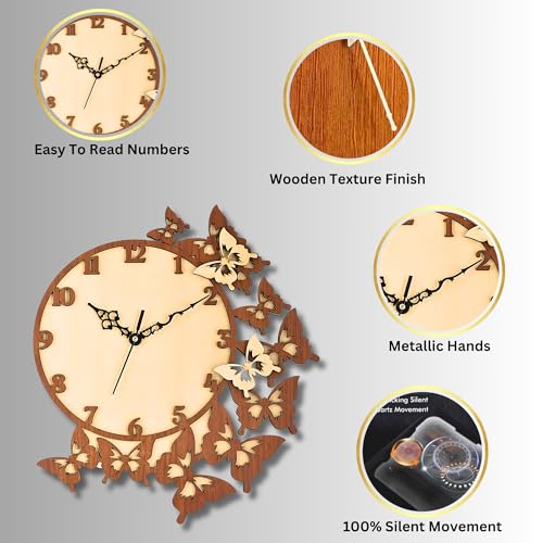 Nozvera Wall Clock for Home Stylish Analog Clock Handcrafted Antique Wooden Big Size Stylish, Living Room, Office and Hall (37X31 Centimeter)(Bg&Wd) - Image 4