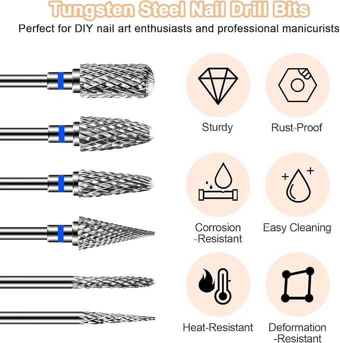 Diesisa 6PCS Nail Drill Bits 332 Inch Efile Nail Drill Bits Tungsten Steel Electric Nail File Bits Professional Cuticle Drill Bits for Acrylic and Gel Nails Medium - Image 2