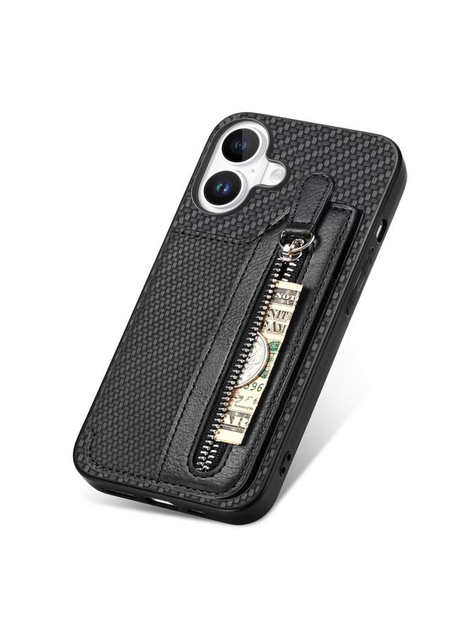 S-TOP Case For iPhone 16 Carbon Fiber Horizontal Flip Zipper Wallet Phone Case - Image 5