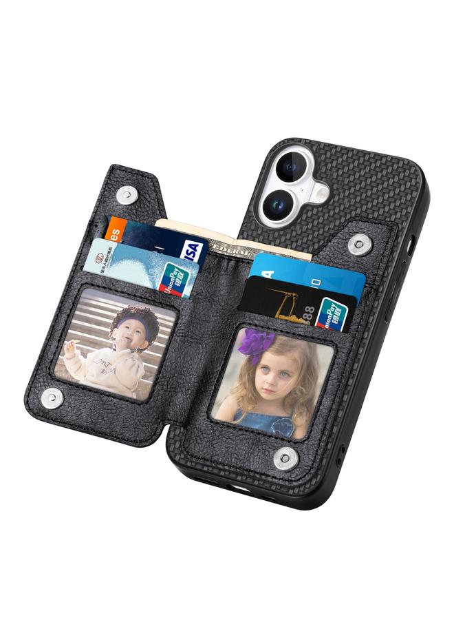 S-TOP Case For iPhone 16 Carbon Fiber Horizontal Flip Zipper Wallet Phone Case - Image 4