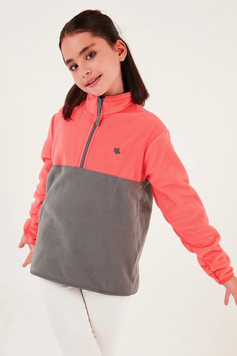 ليلا Soft Textured Half Zipper Color Block Stand Collar Fleece Unisex Children's Fleece 5905004