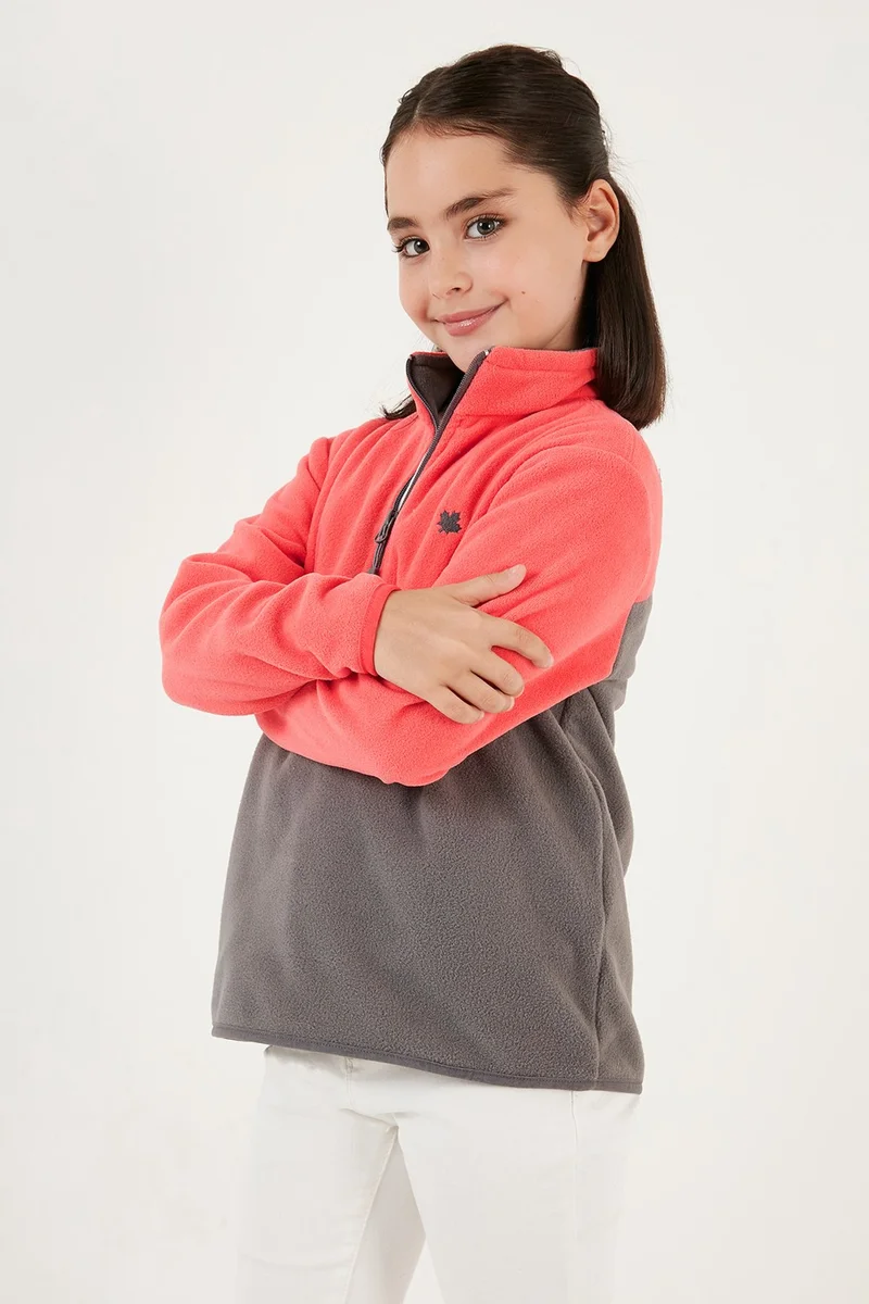 ليلا Soft Textured Half Zipper Color Block Stand Collar Fleece Unisex Children's Fleece 5905004