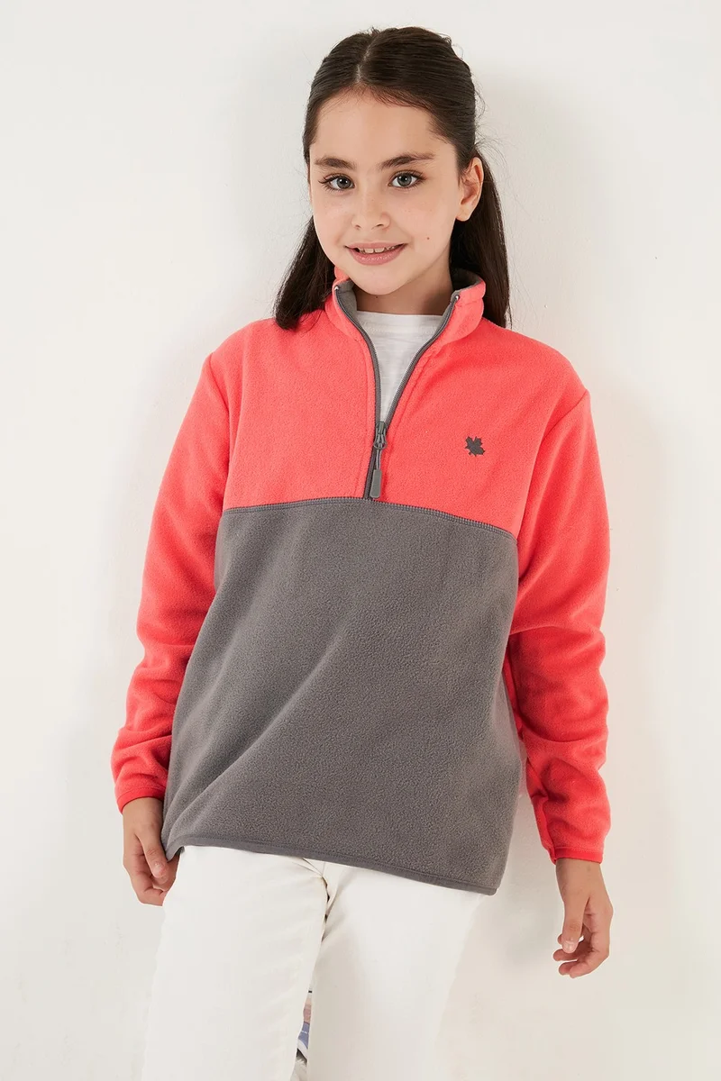 ليلا Soft Textured Half Zipper Color Block Stand Collar Fleece Unisex Children's Fleece 5905004