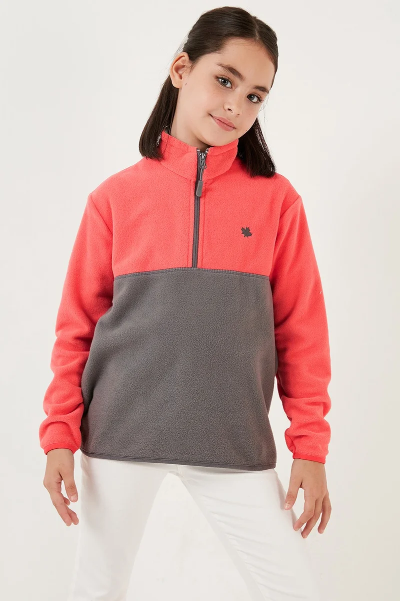 ليلا Soft Textured Half Zipper Color Block Stand Collar Fleece Unisex Children's Fleece 5905004